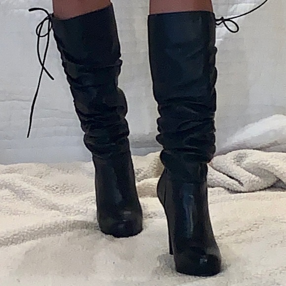 Aldo black leather scrunch boots sz 6 - Picture 2 of 4